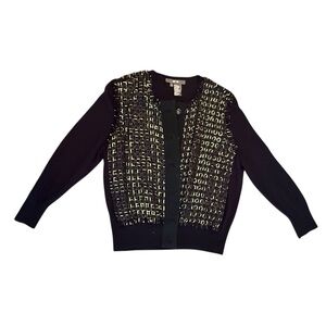 Per Se by Carlisle Black/Gold Silk Blend Tweed cardigan Size XL MSRP $195